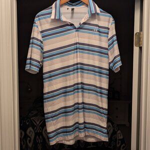 adidas men's medium golf polo, blue and white stripes COMFORTABLE